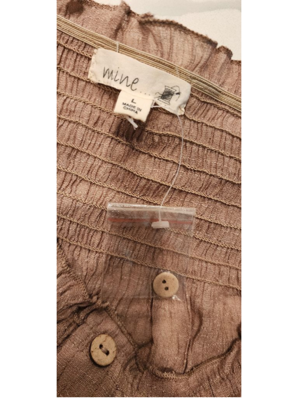 Mine Womens L Strapless Tube Top Beige Butterfly Embroidered Button Front NWOT - Picture 7 of 11